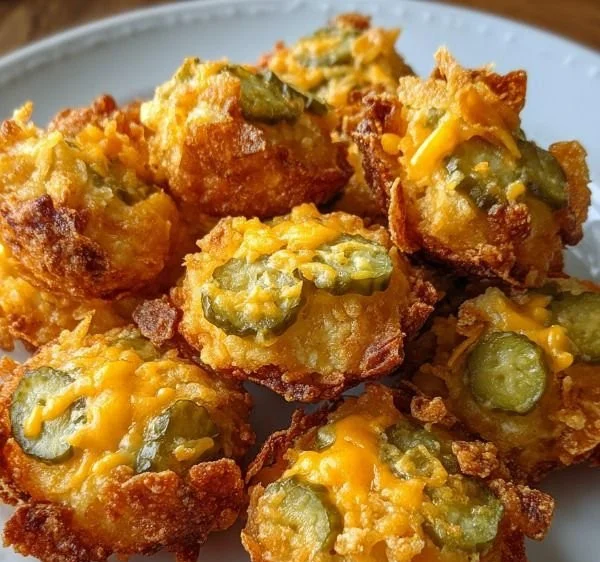 Crispy pickle cheese bites served in a bowl for a delicious snack
