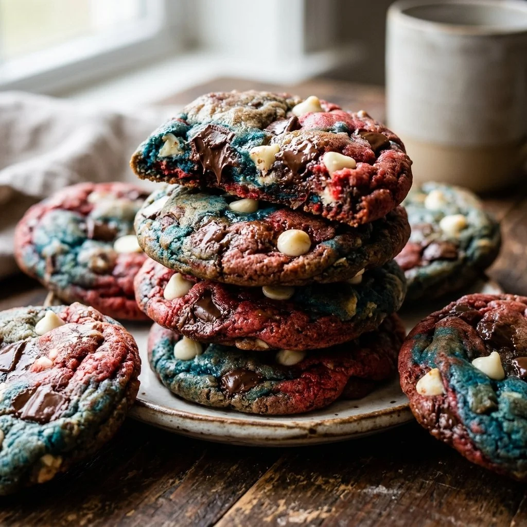Freshly baked Red White and Blue Cookies decorated for a patriotic celebration