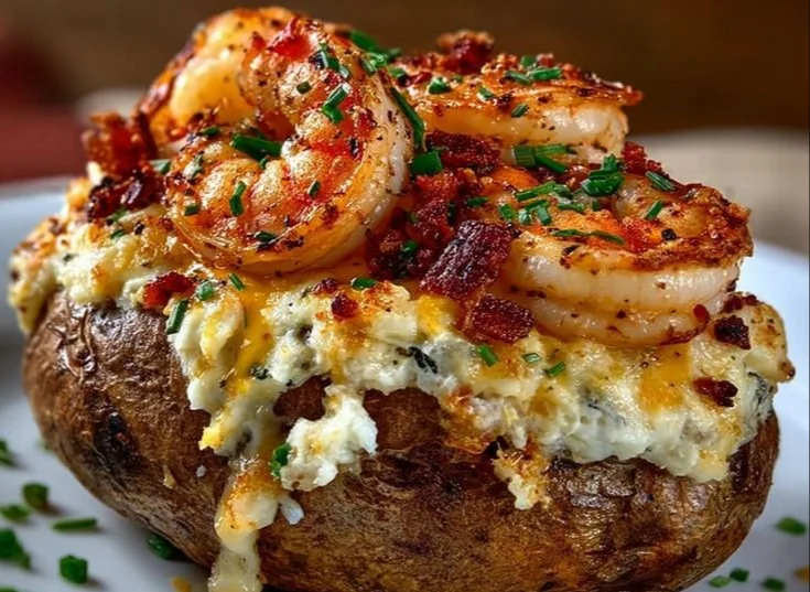 Delicious seafood stuffed potatoes served in a Southern style.