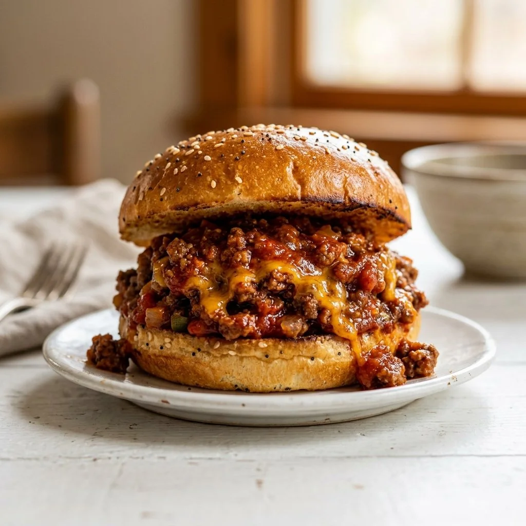 Delicious Sloppy Joes served on a plate with garnishes