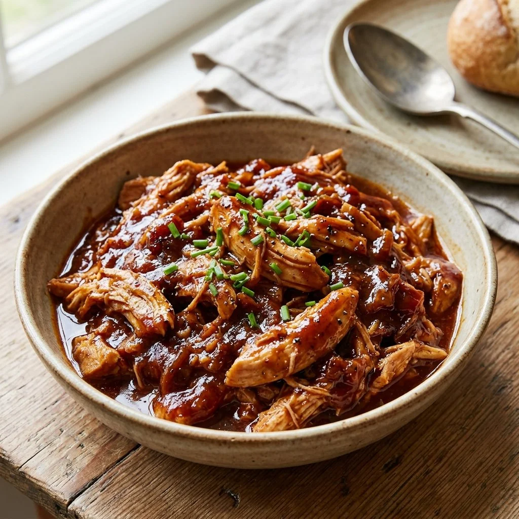 Delicious Slow Cooker BBQ Chicken served with sides on a plate