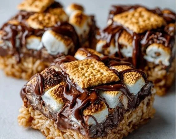 Delicious S'mores Rice Krispies Treats with marshmallows and chocolate