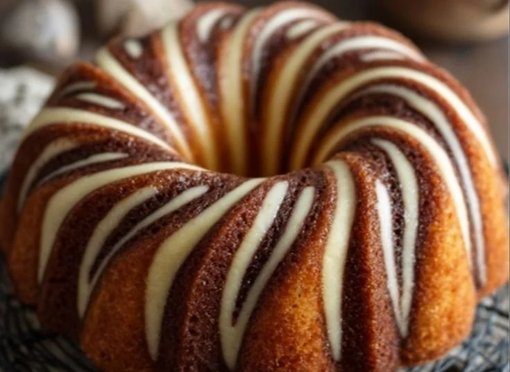 Delicious Sour Cream Bundt Cake with Cinnamon Swirl on a decorative plate