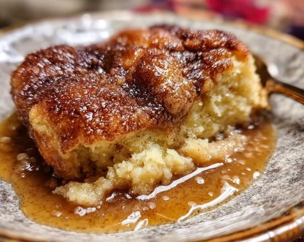 Delicious warm cinnamon snickerdoodle cobbler fresh out of the oven
