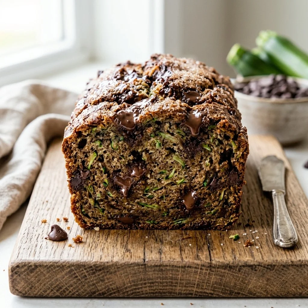 Deliciously moist Zucchini Chocolate Chip Bread with chocolate chips and fresh zucchini