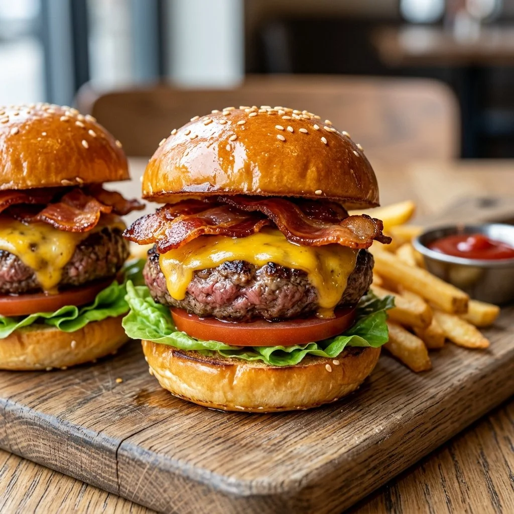 Delicious Bacon Cheeseburger Sliders on a serving platter