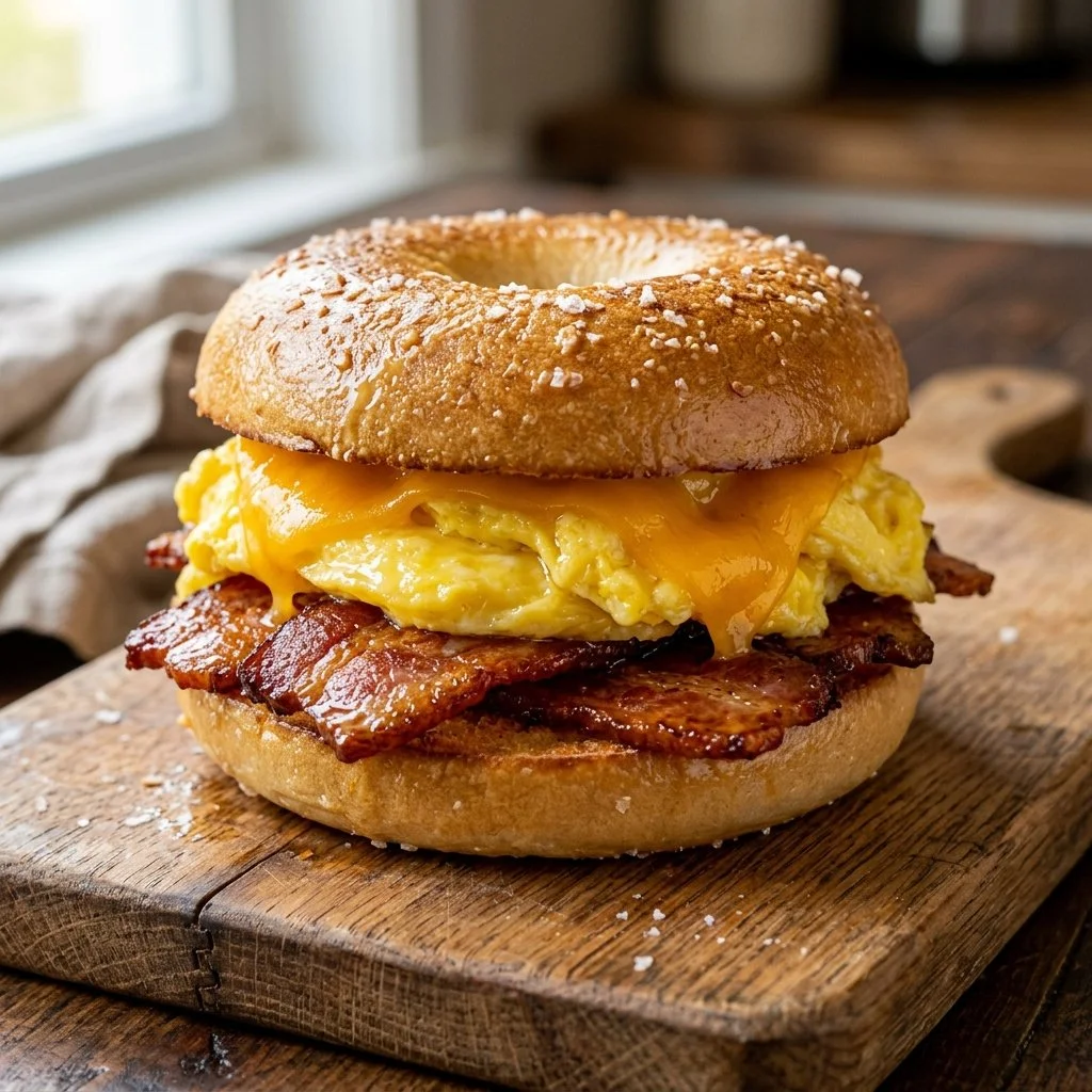 Bacon Egg and Cheese Bagel with fresh ingredients