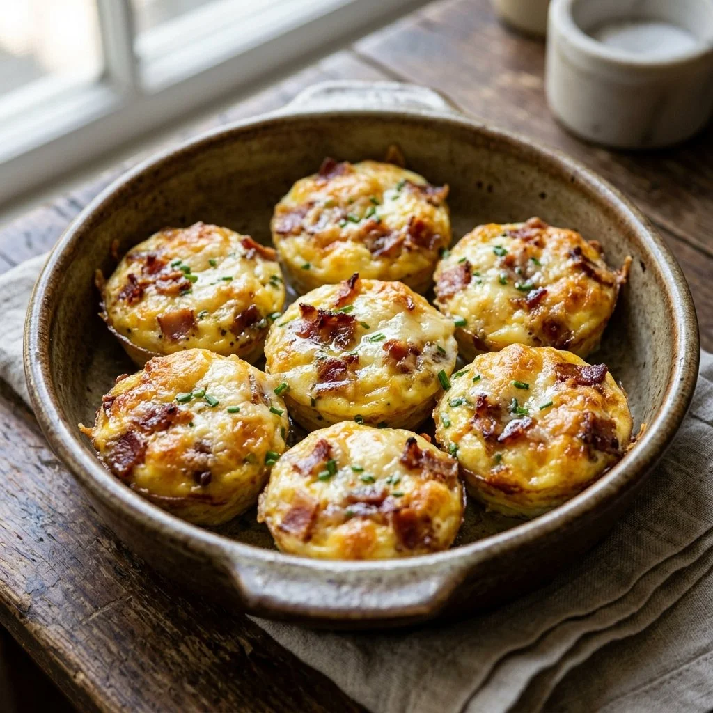 Delicious Bacon Gruyere Egg Bites served on a platter