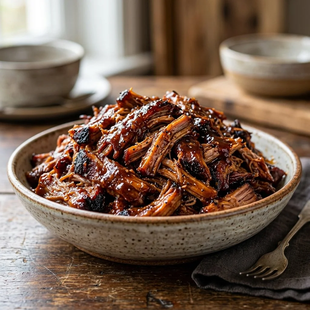 Delicious BBQ pulled pork served with coleslaw and buns.