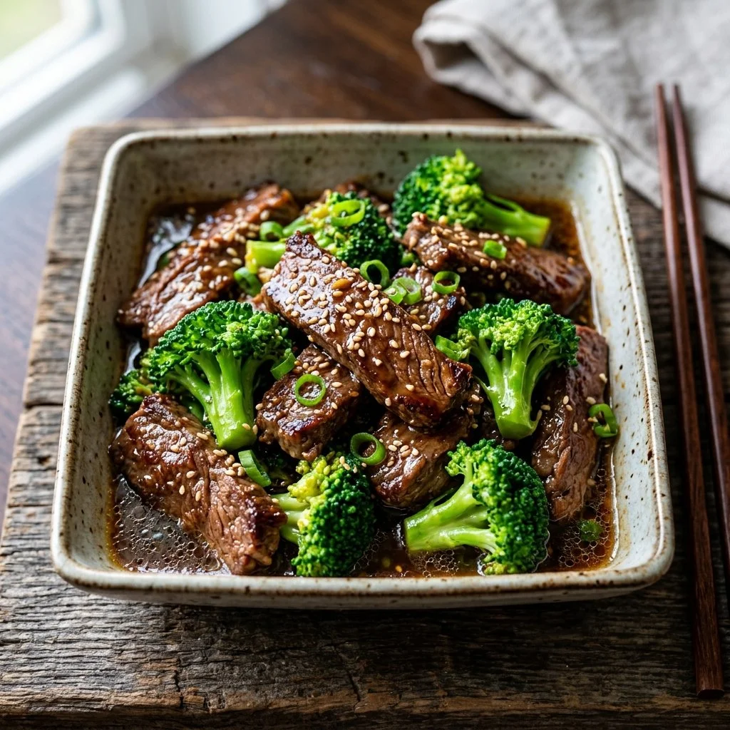 Plate of Beef and Broccoli with tender beef slices and vibrant broccoli florets