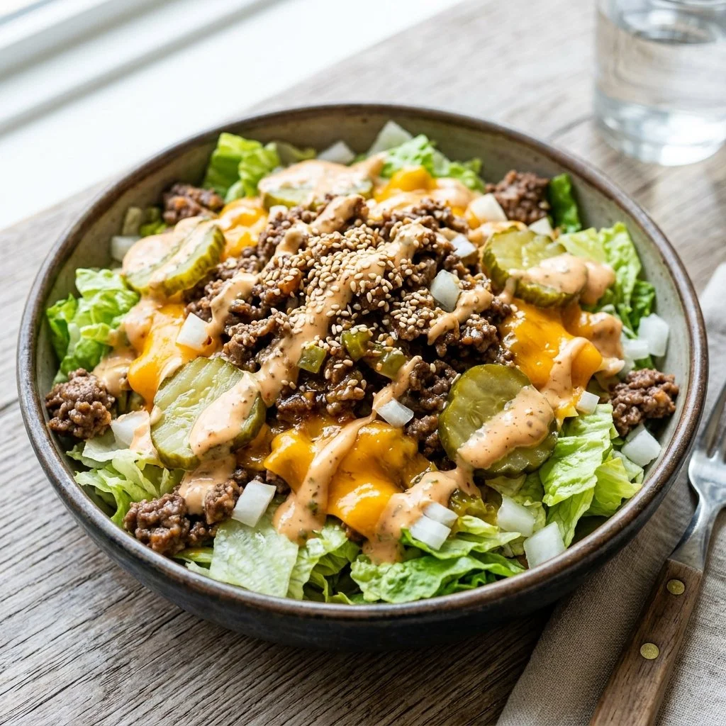 Delicious Big Mac Salad with fresh toppings and tasty dressing