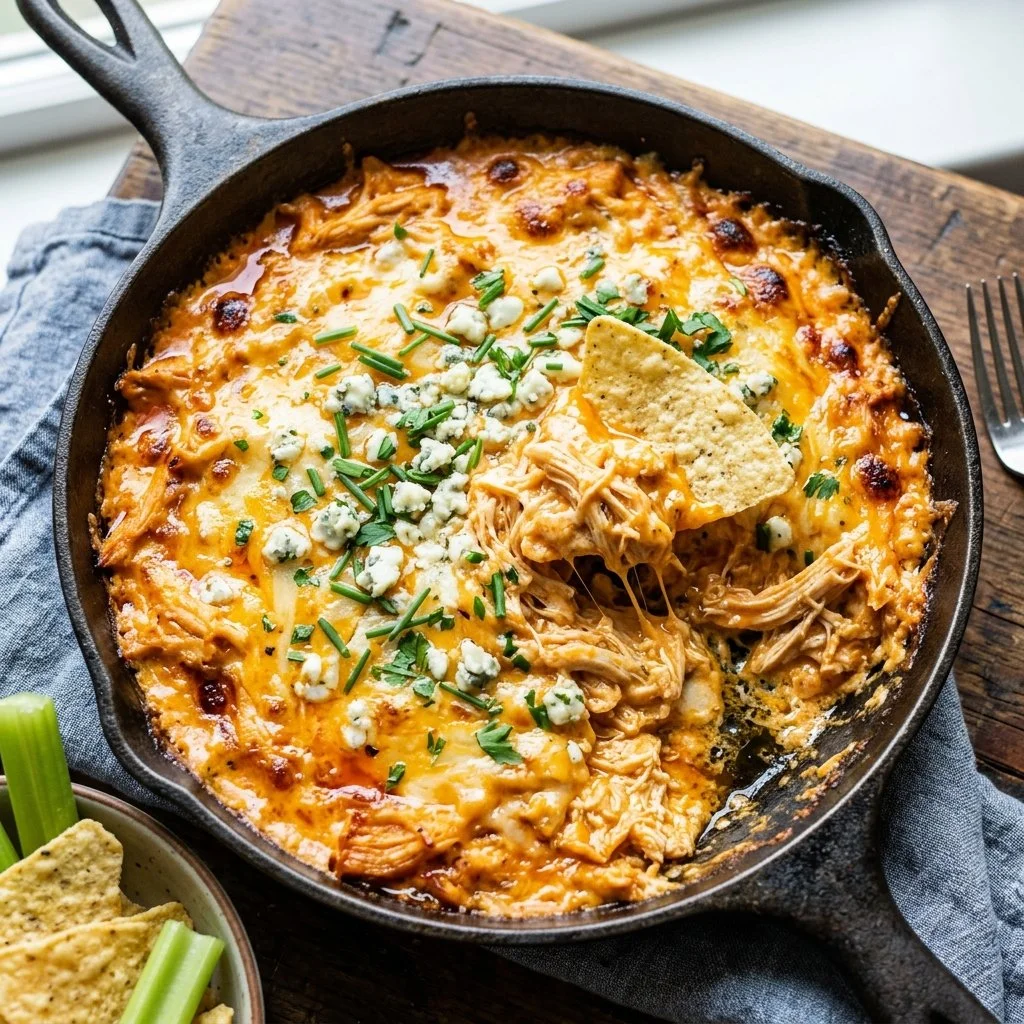 Delicious Buffalo Chicken Dip served in a bowl with fresh veggies