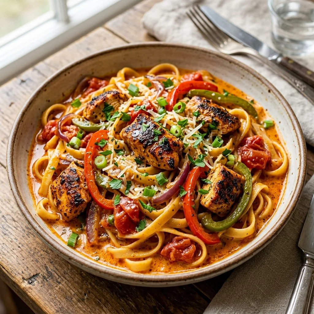Delicious Cajun Chicken Pasta featuring chicken, creamy sauce, and fresh vegetables