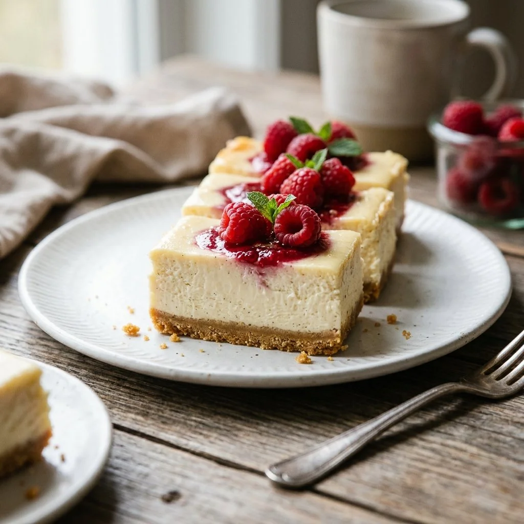 Delicious homemade cheesecake bars with graham cracker crust