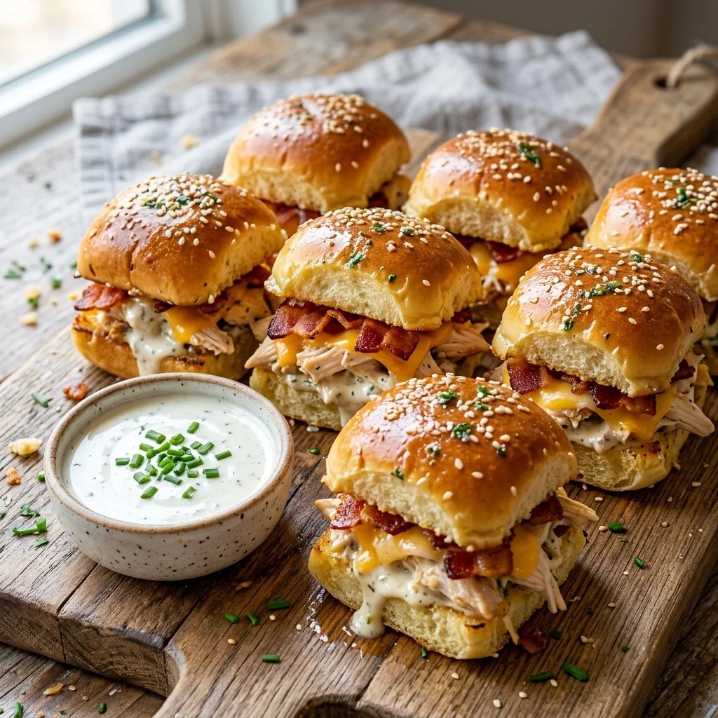 Delicious Chicken Bacon Ranch Sliders served on a platter