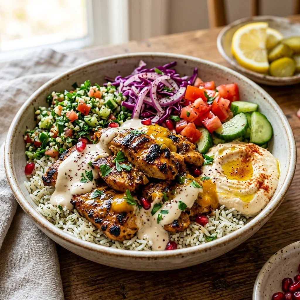 Delicious Chicken Shawarma Bowl with fresh ingredients and spices