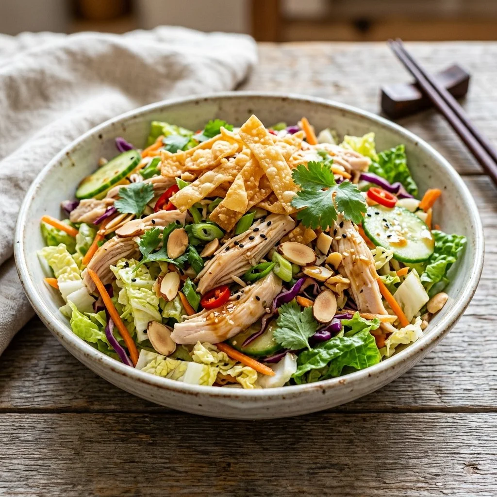 Fresh Chinese Chicken Salad with colorful vegetables and sesame dressing