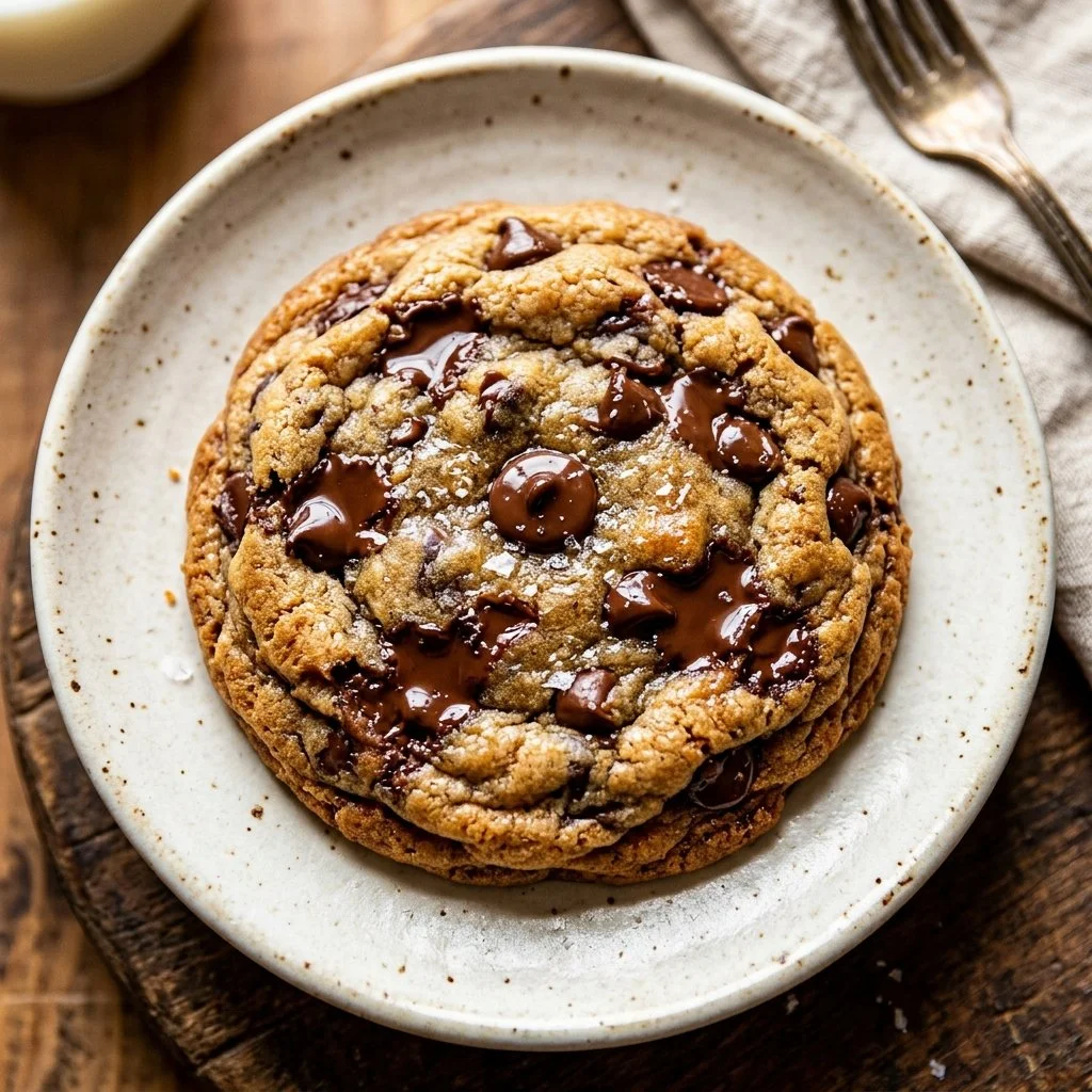 Batch of freshly baked chocolate chip cookies on a cooling rack