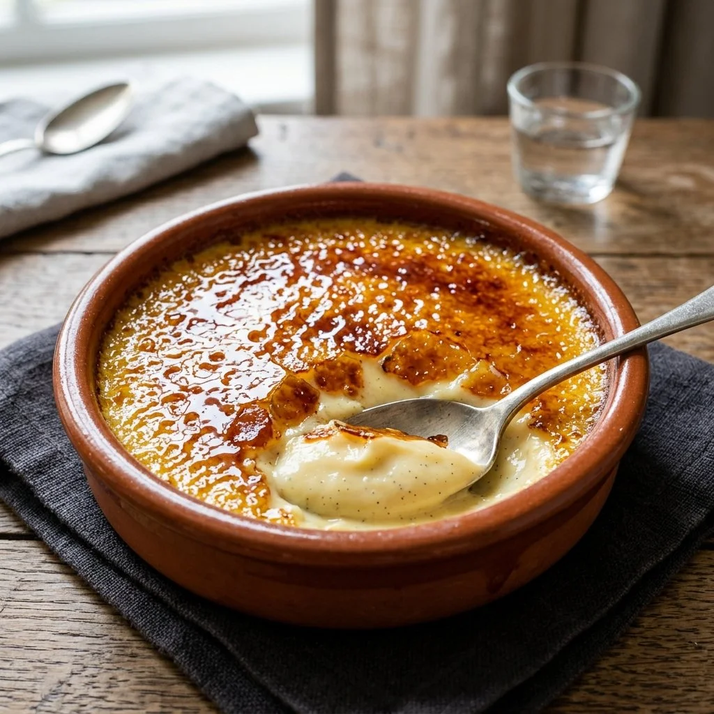Classic creme brulee dessert with caramelized sugar topping