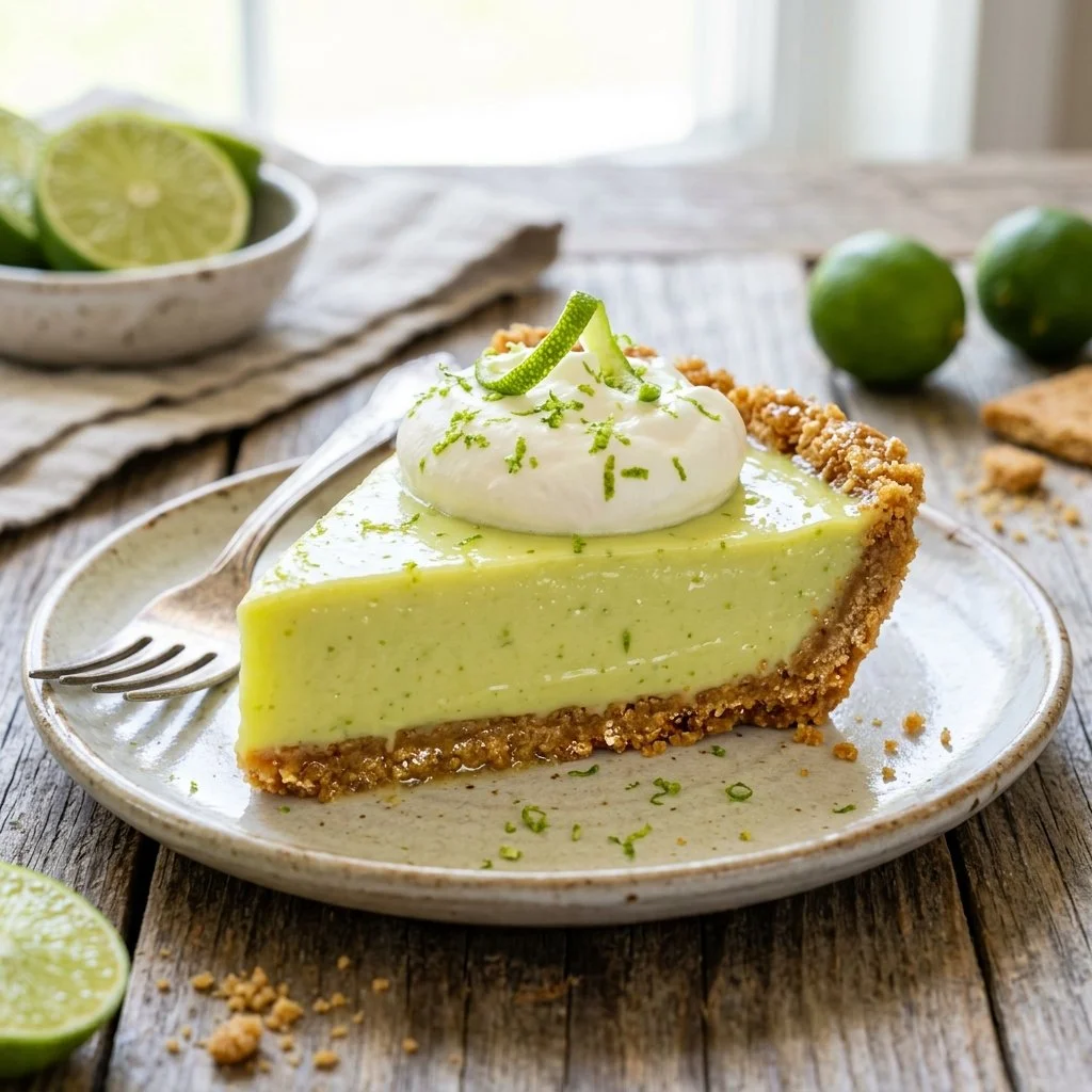 Delicious slice of classic Key Lime Pie on a plate