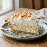 Delicious homemade Coconut Cream Pie topped with whipped cream and coconut flakes