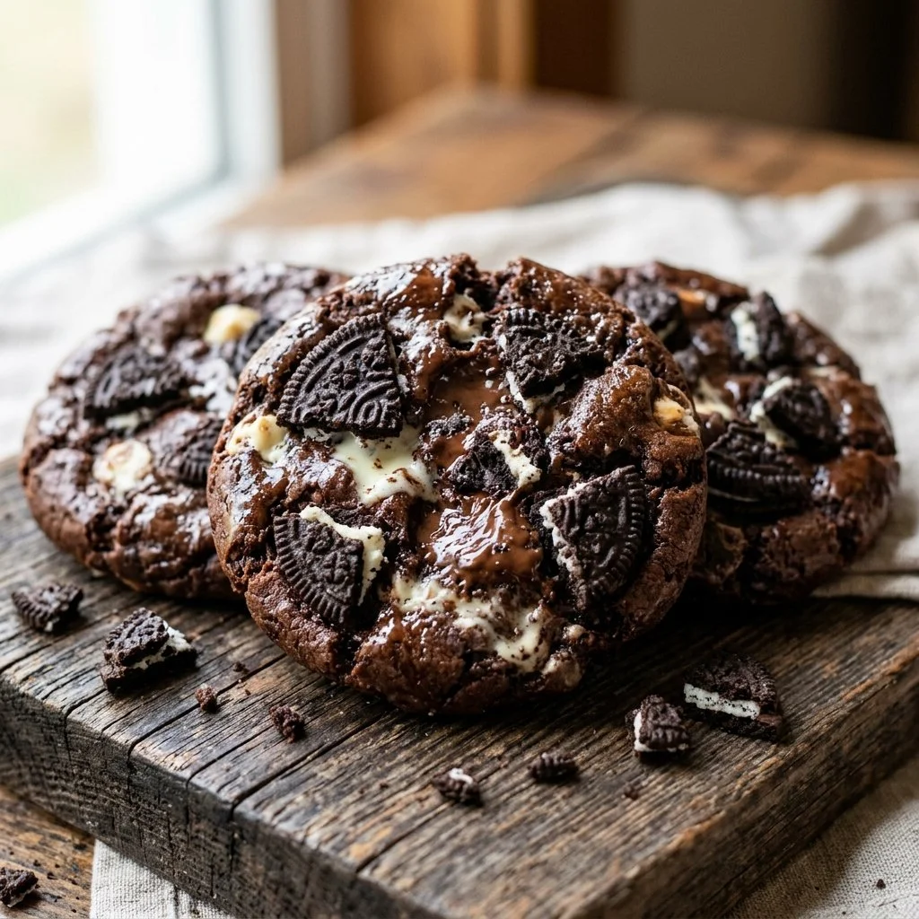 Delicious homemade Cookies and Cream Cookies with chocolate and cream filling.