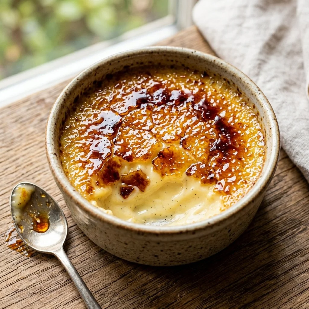 Delicious crème brûlée dessert with a crispy caramelized top
