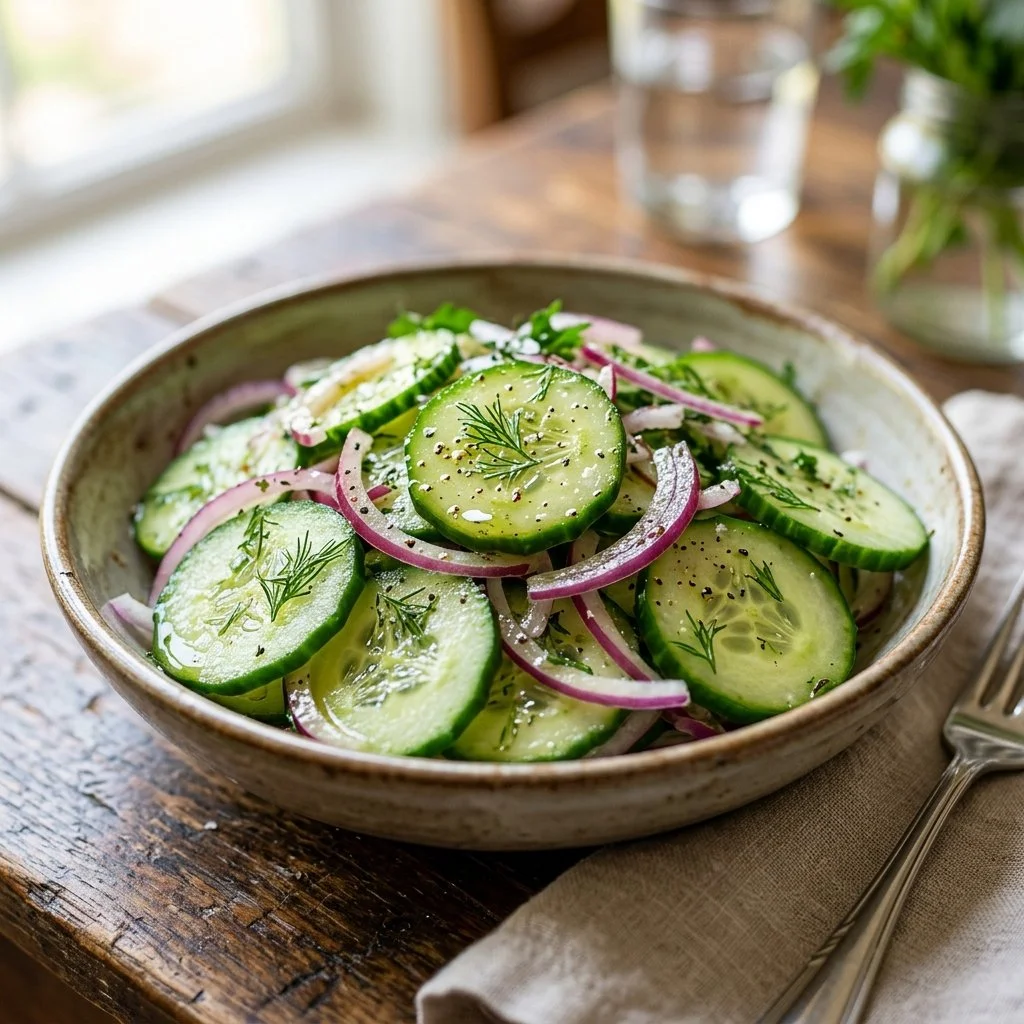 Cucumber Onion Salad with fresh vegetables and a light dressing