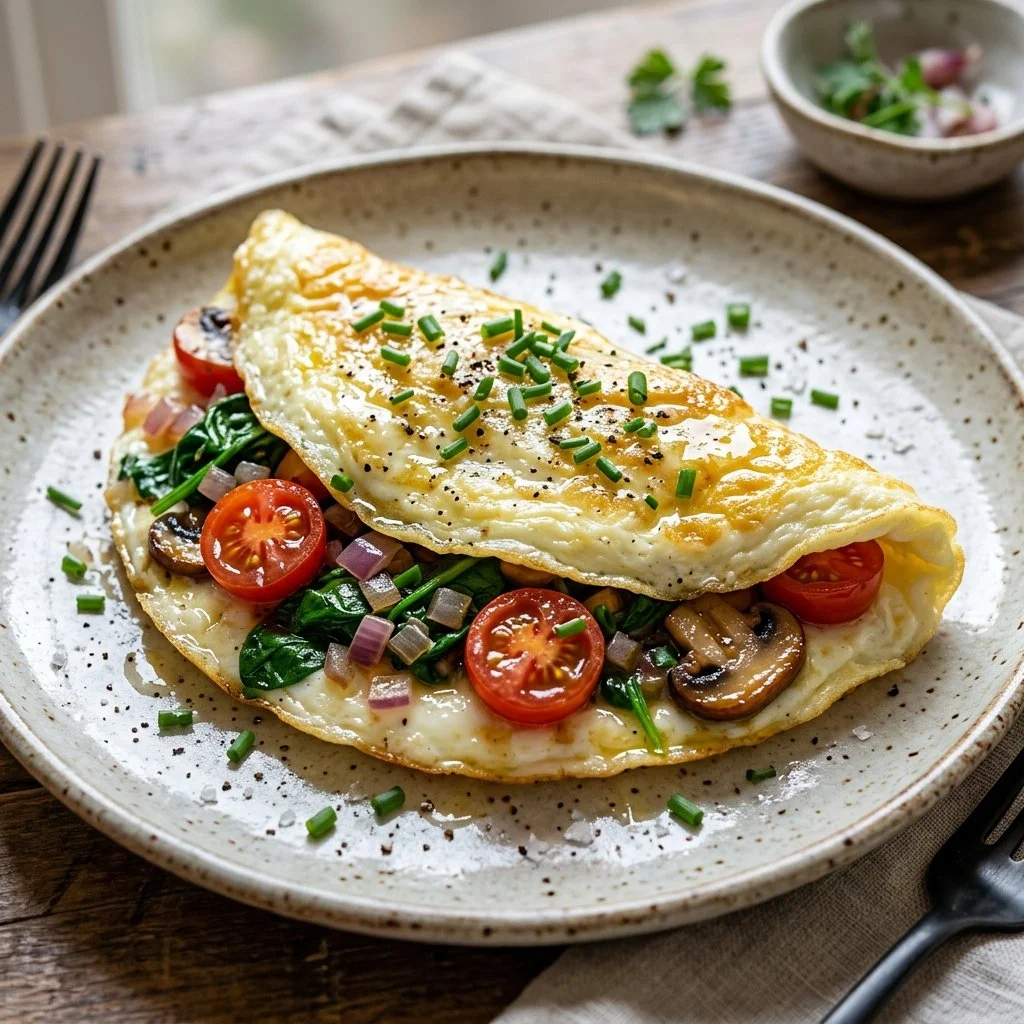 Delicious homemade egg white omelette with fresh vegetables