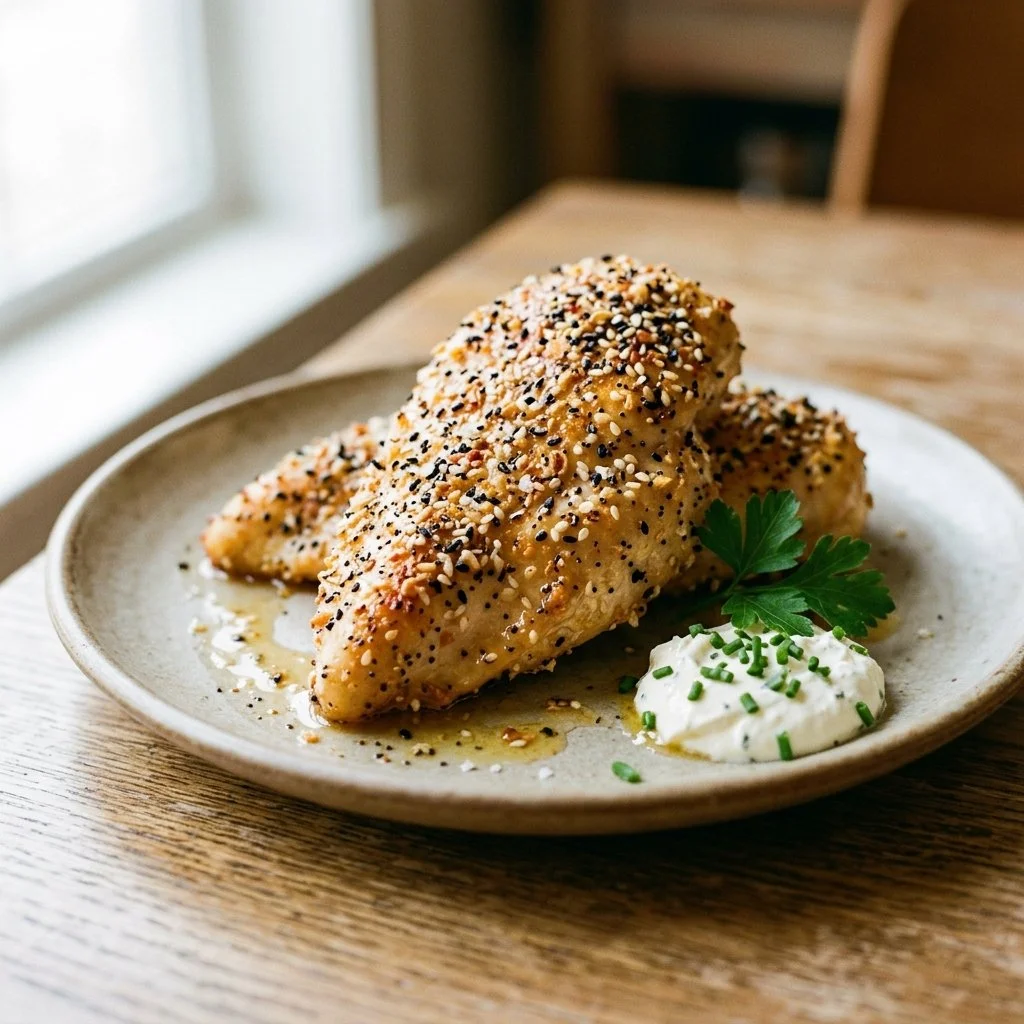 Juicy Everything Bagel Chicken with a flavorful seasoning crust