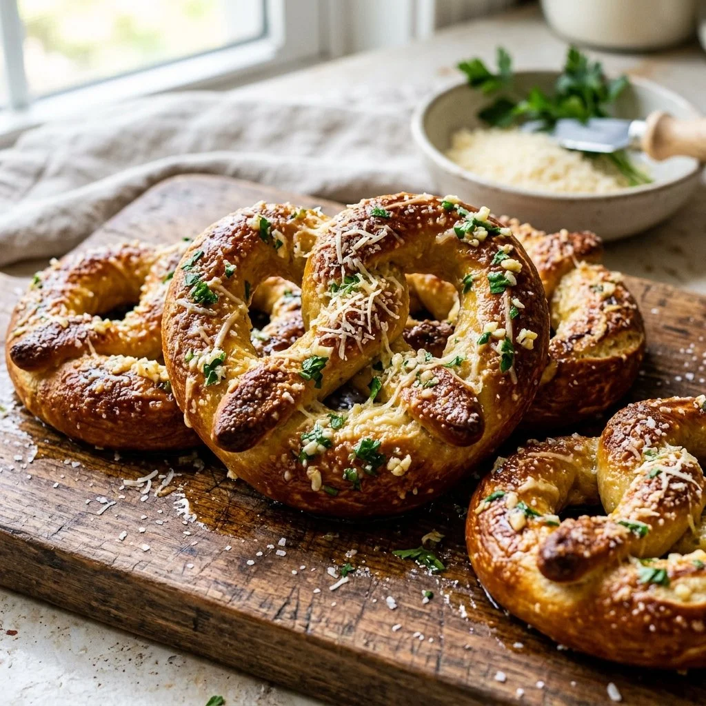 Delicious Garlic Parmesan Pretzels served as a tasty snack