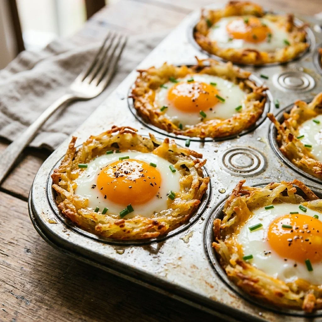 Hash Brown Egg Cups recipe with crispy hash browns and eggs