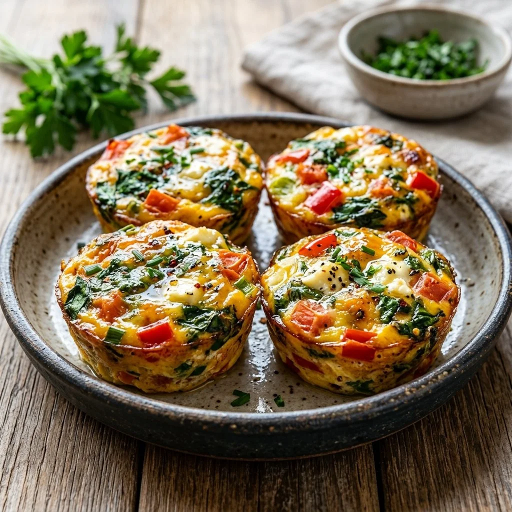 Healthy homemade egg bites with vegetables and cheese