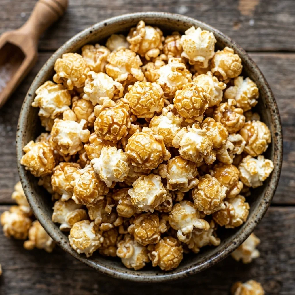Bowl of homemade kettle corn with a sweet and salty flavor