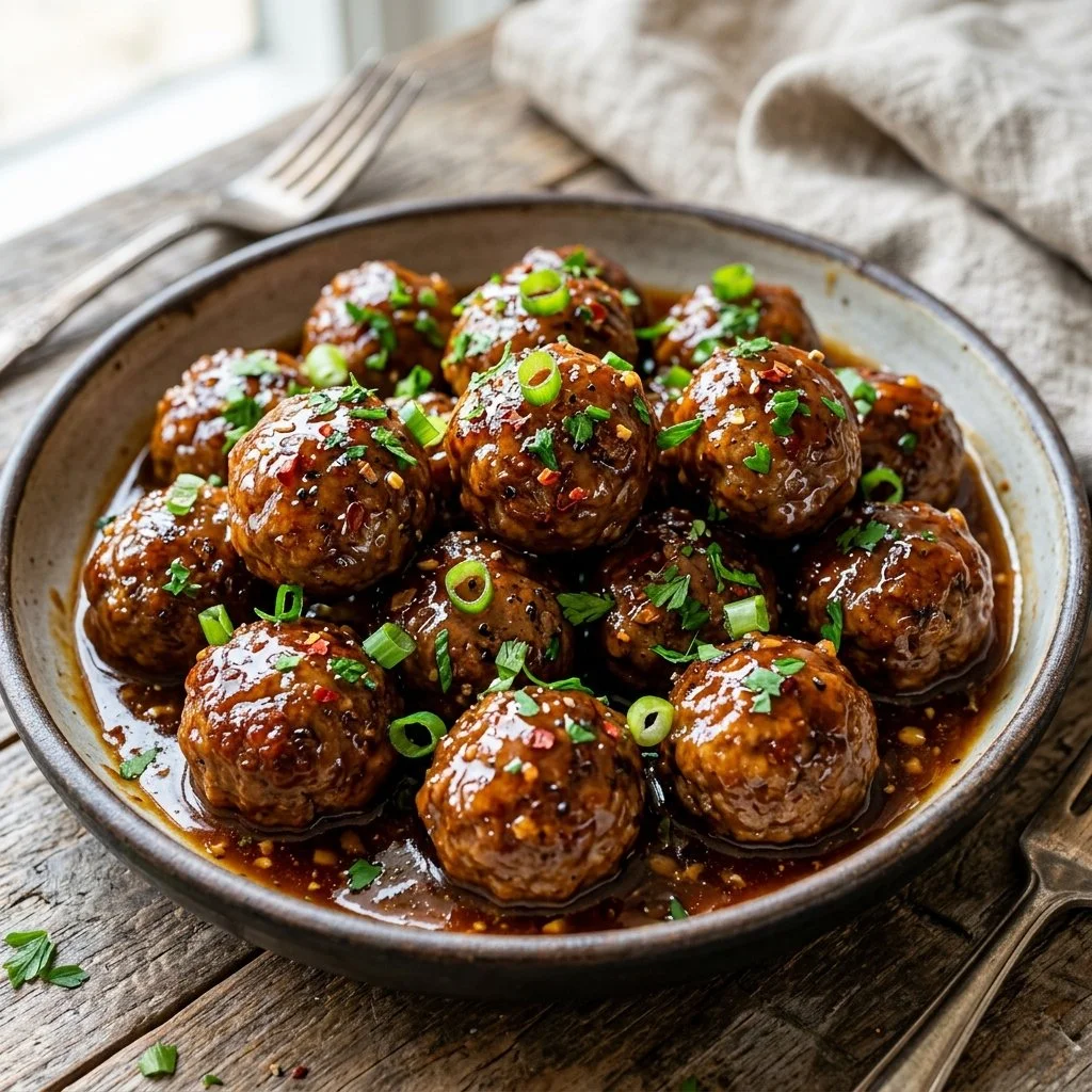 Delicious Honey Garlic Meatballs served in a sweet and savory sauce