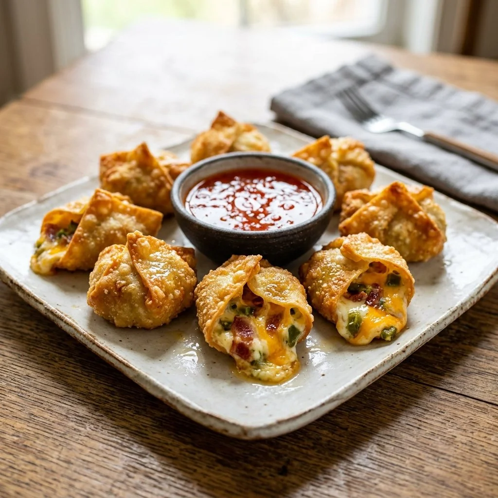 Delicious homemade jalapeno popper wontons ready to be served