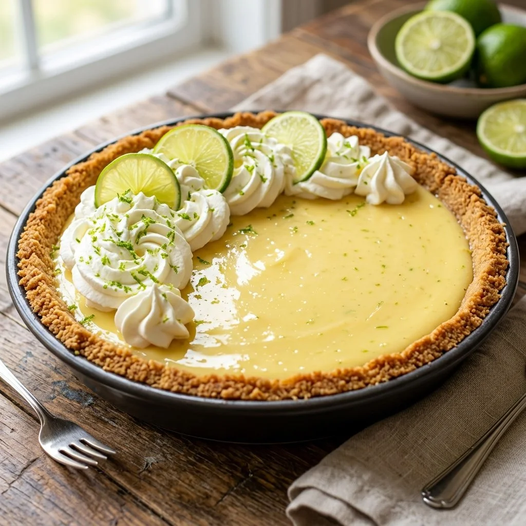 Delicious homemade Key Lime Pie with a creamy filling and graham cracker crust.