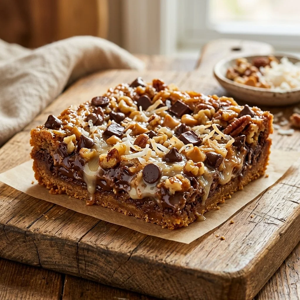 Delicious homemade Magic Cookie Bars with chocolate and coconut layers