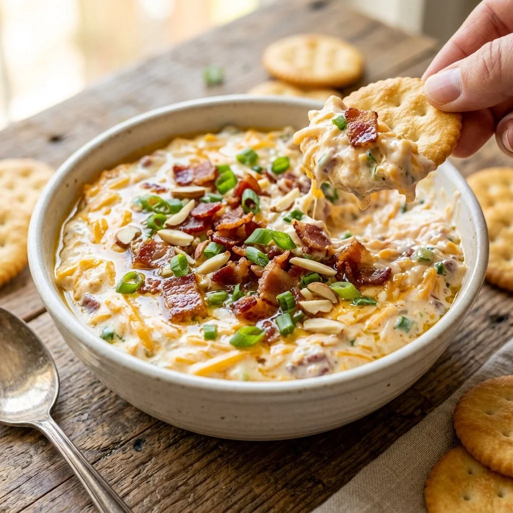 Delicious Million Dollar Dip served in a bowl with tortilla chips
