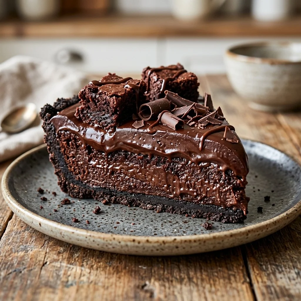 Delicious Mississippi Mud Pie topped with chocolate and marshmallows.