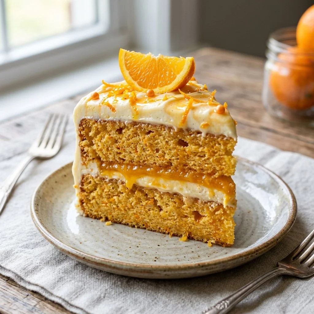 Delicious Orange Creamsicle Cake topped with orange frosting and sprinkles