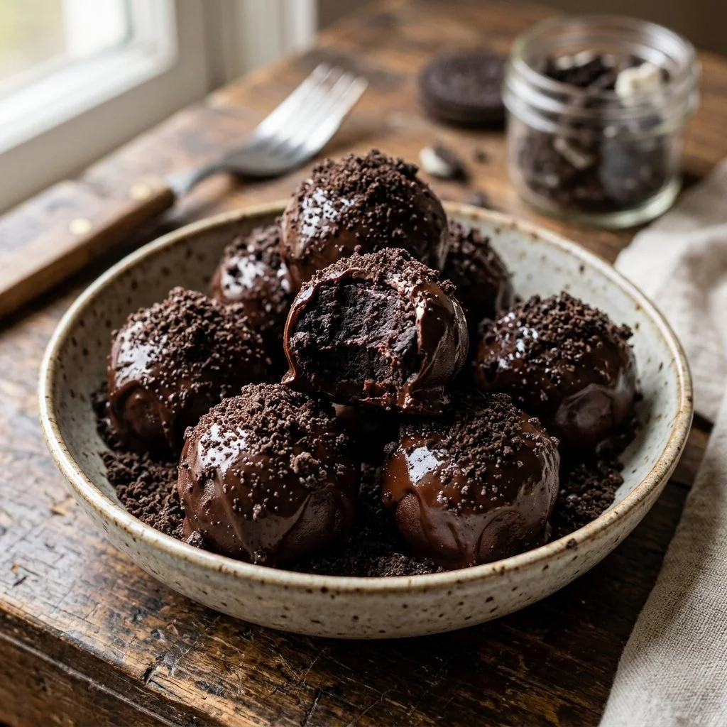 Delicious homemade Oreo truffles on a serving plate