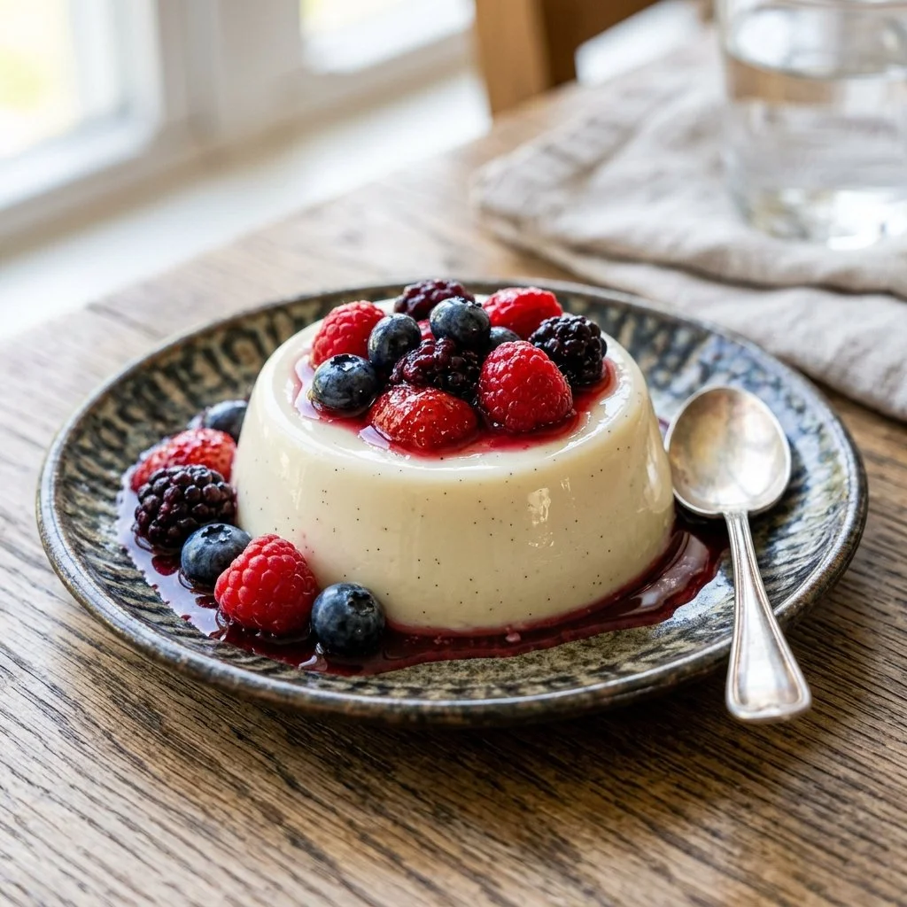 Delicious homemade Panna Cotta served in elegant dessert cups