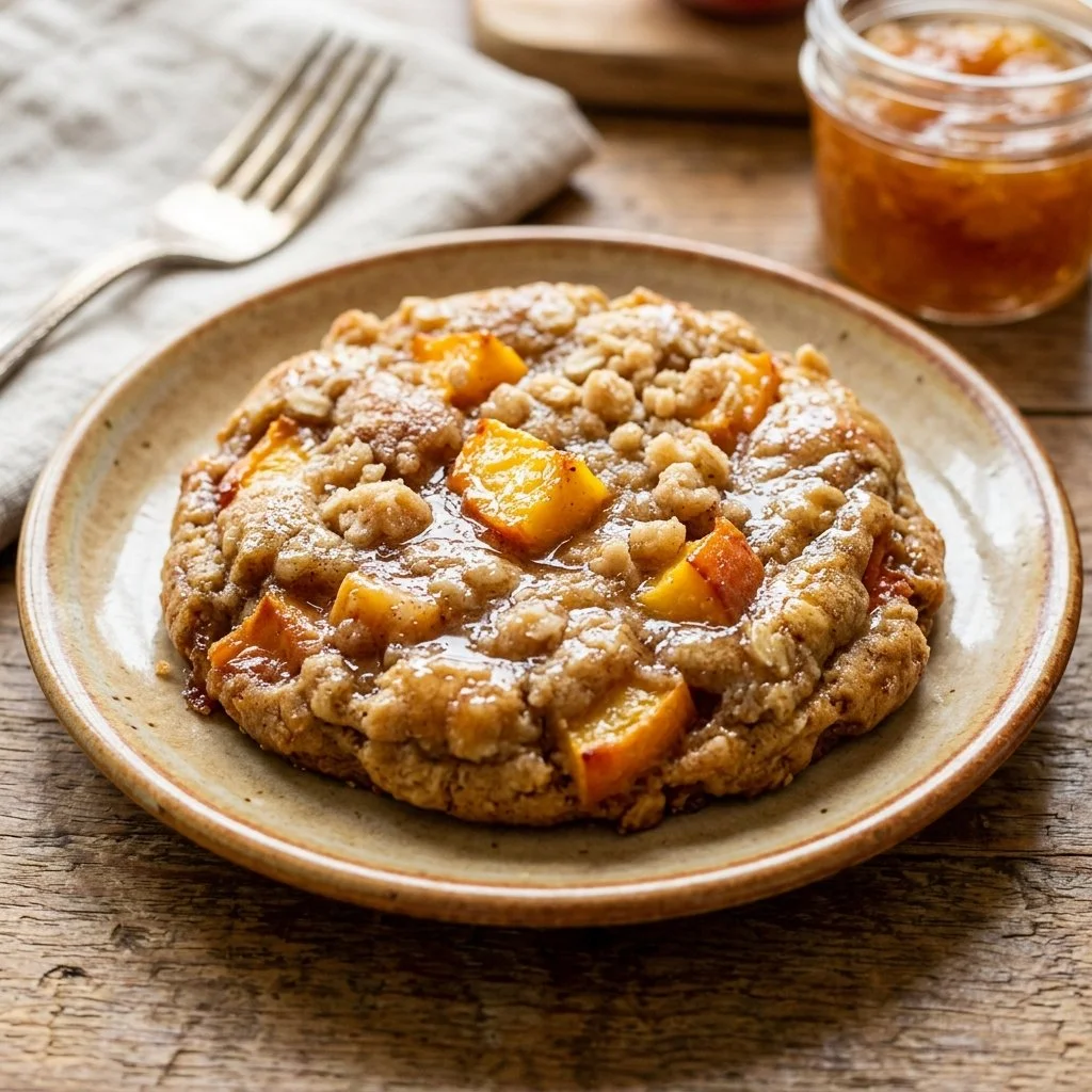 Freshly baked peach cobbler cookies on a cooling rack, showcasing their golden brown texture.