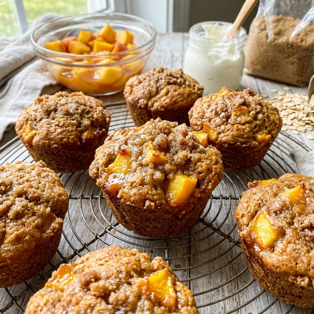 Delicious Peach Greek Yogurt Muffins on a plate