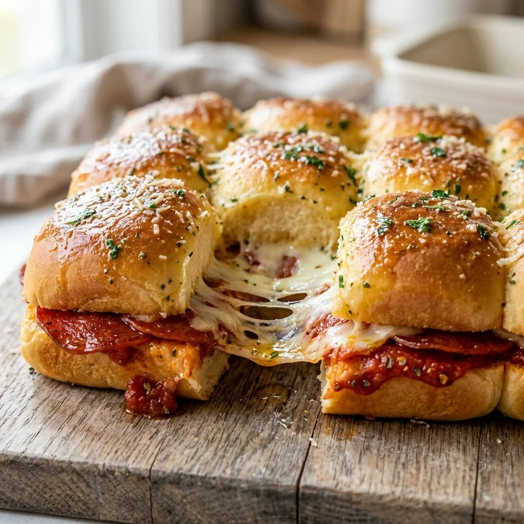 Delicious Pepperoni Pizza Sliders served on a platter with melted cheese and toppings