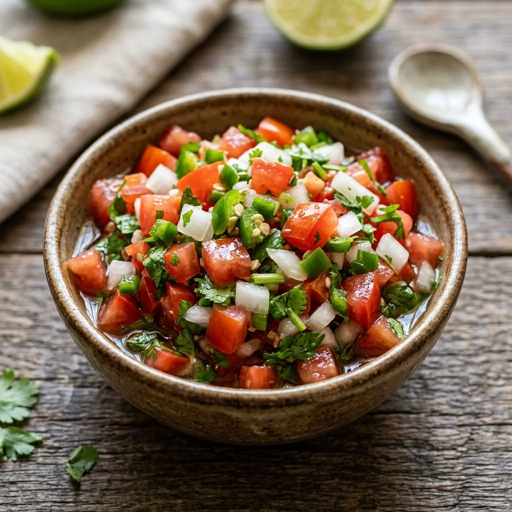 Fresh Pico de Gallo salsa with tomatoes, onions, cilantro, and lime