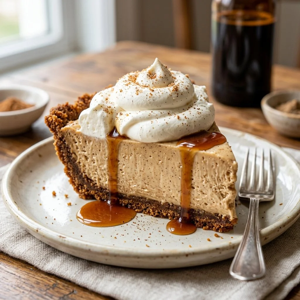 Delicious Root Beer Float Pie served on a plate with a creamy topping