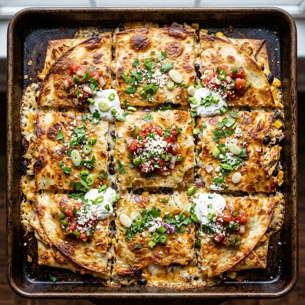 Delicious sheet pan quesadillas loaded with cheese and fillings