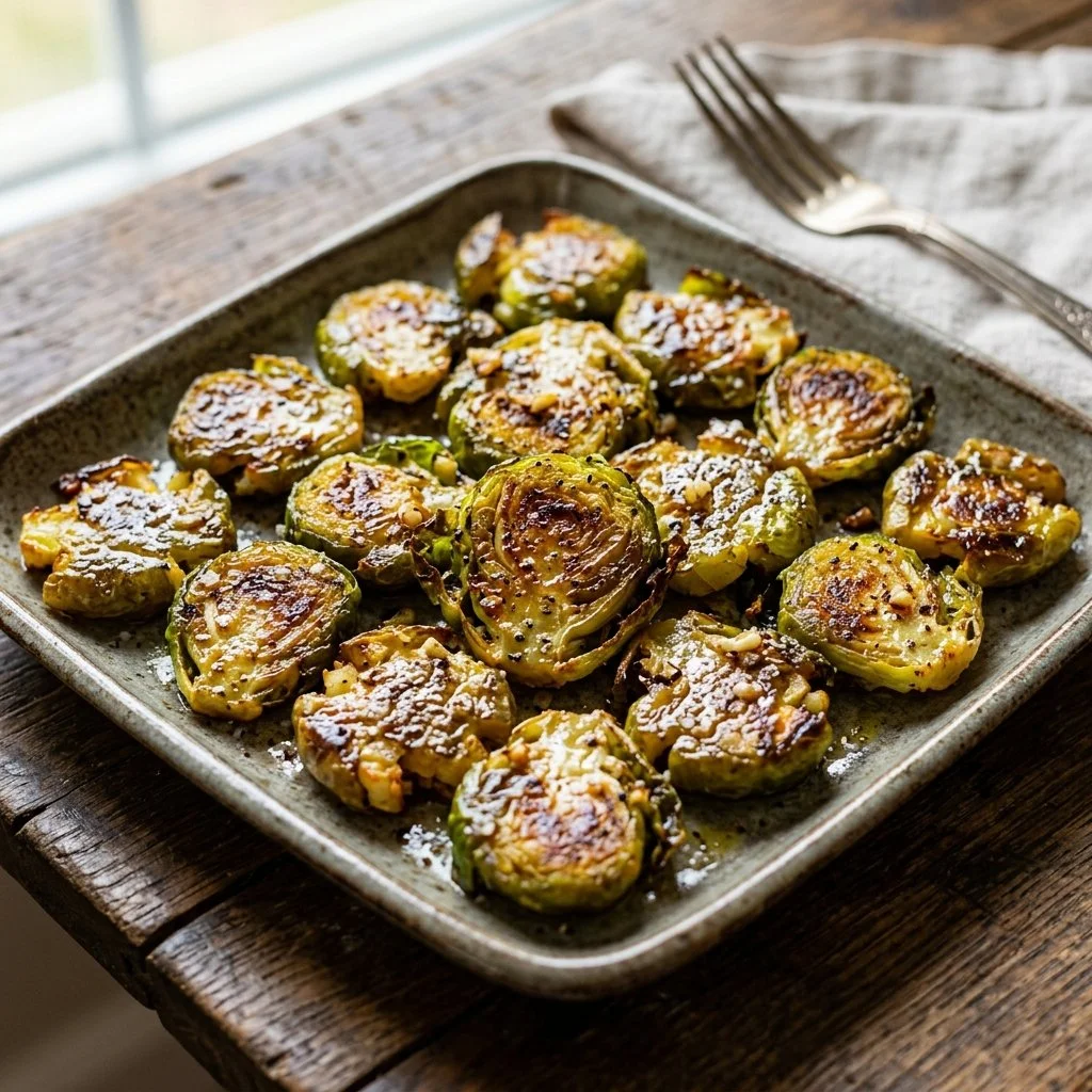 Crispy smashed Brussels sprouts served as a flavorful side dish